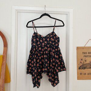 Mudd Navy & Red Dot Floral Layered Baby Doll Tank Top Blouse Medium Summer Y2K